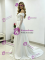 White Chiffon Long Sleeve Beading Pleats Wedding Dress