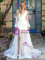 White Chiffon Long Sleeve Straps Wedding Dress
