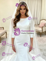 White Mermaid Satin Short Sleeve Wedding Dress