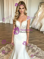 White Mermaid Square Neck Lace Wedding Dress