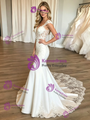White Mermaid Square Neck Lace Wedding Dress
