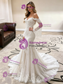 White Mermaid Lace Straps Long Sleeve Wedding Dress