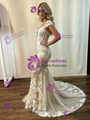 Champagne Mermaid Tulle Lace Wedding Dress