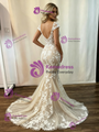Champagne Mermaid Tulle Lace Wedding Dress