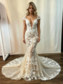 Champagne Mermaid Tulle Lace Wedding Dress