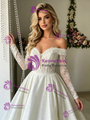White Long Sleeve Lace Off the Shoulder Wedding Dress