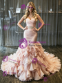 Pink Mermaid Tulle Strapless Pleats Wedding Dress