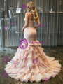 Pink Mermaid Tulle Strapless Pleats Wedding Dress