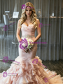 Pink Mermaid Tulle Strapless Pleats Wedding Dress
