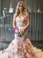 Pink Mermaid Tulle Strapless Pleats Wedding Dress