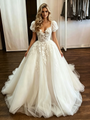 White Tulle Puff Sleeve Appliques Wedding Dress