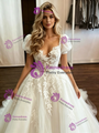 White Tulle Puff Sleeve Appliques Wedding Dress