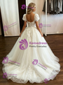 White Tulle Puff Sleeve Appliques Wedding Dress