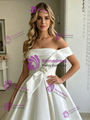 White Satin Off the Shoulder Wedding Dress