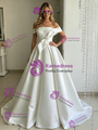 White Satin Off the Shoulder Wedding Dress