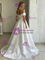 White Satin Off the Shoulder Wedding Dress
