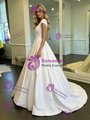 White Satin V-neck Cap Sleeve Wedding Dress