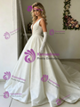 White V-neck Sequins Wedding Dress