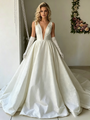 White V-neck Sequins Wedding Dress