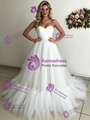 White Tulle Strapless Appliques Wedding Dress