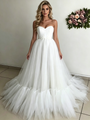 White Tulle Strapless Appliques Wedding Dress