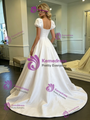 White Satin Square Neck Puff Sleeve Wedding Dress
