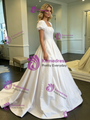 White Satin Square Neck Puff Sleeve Wedding Dress