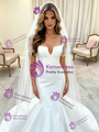 White Mermaid Satin Short Sleeve Lace Wedding Dress