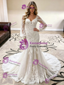 White Mermaid Tulle Lace Long Sleeve Wedding Dress