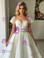 White Tulle Square Neck Wedding Dress