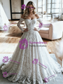 White Lace Off the Shoulder Long Sleeve Wedding Dress