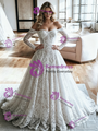 White Lace Off the Shoulder Long Sleeve Wedding Dress