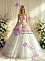 White Tulle Straps 3D Flower Wedding Dress