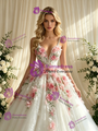 White Tulle Straps 3D Flower Wedding Dress