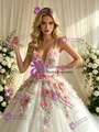 White Tulle Straps 3D Flower Wedding Dress