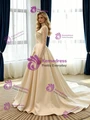 Ivory Satin Long Sleeve Pleats Lace Wedding Dress
