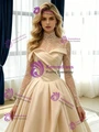Ivory Satin Long Sleeve Pleats Lace Wedding Dress