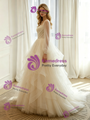 Ivory Tulle Long Sleeve Pleats Wedding Dress