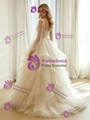 Ivory Tulle Long Sleeve Pleats Wedding Dress