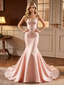 Pink Mermaid Satin Spaghetti Straps Beading Prom Dress
