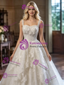 Beige White Sequins Straps Wedding Dress