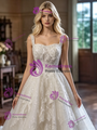 Beige White Sequins Straps Wedding Dress