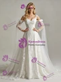 White Tulle Straps Appliques Long Sleeve Wedding Dress