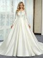 White Satin Long Sleeve Beading Wedding Dress