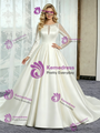 White Satin Long Sleeve Beading Wedding Dress