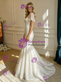 White Mermaid Lace Scoop Neck Wedding Dress