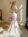 White Mermaid Lace Scoop Neck Wedding Dress