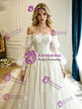 White Tulle Lace Long Sleeve Wedding Dress
