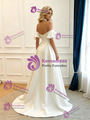 Beige White Satin Halter Pleats Wedding Dress