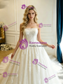 Beige White Tulle Lace Strapless Wedding Dress